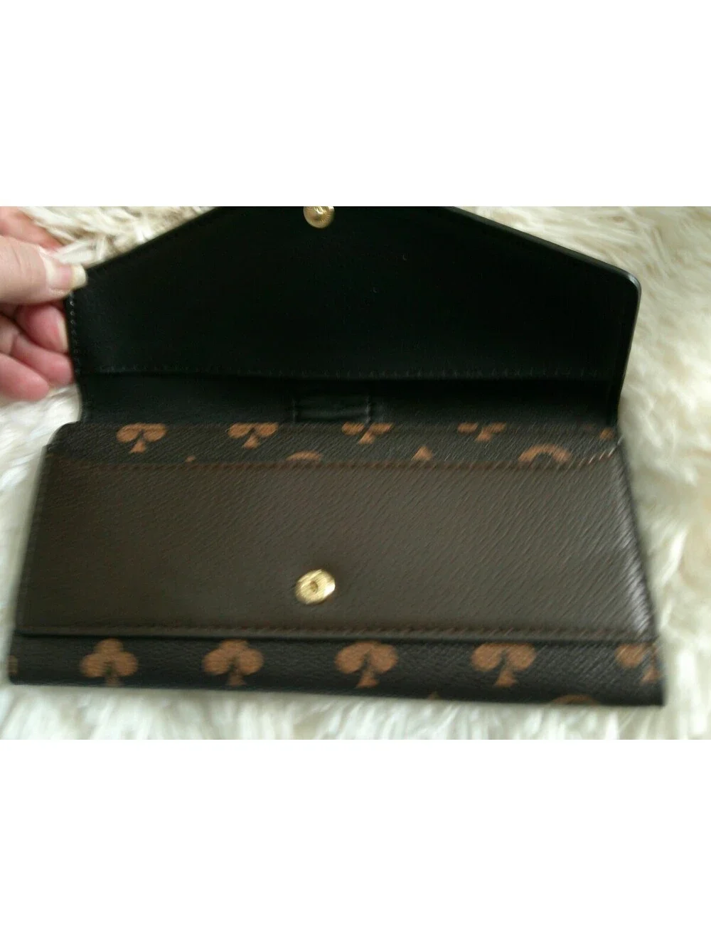 Brown Monogram Leather Wallet with Gold Logo Button